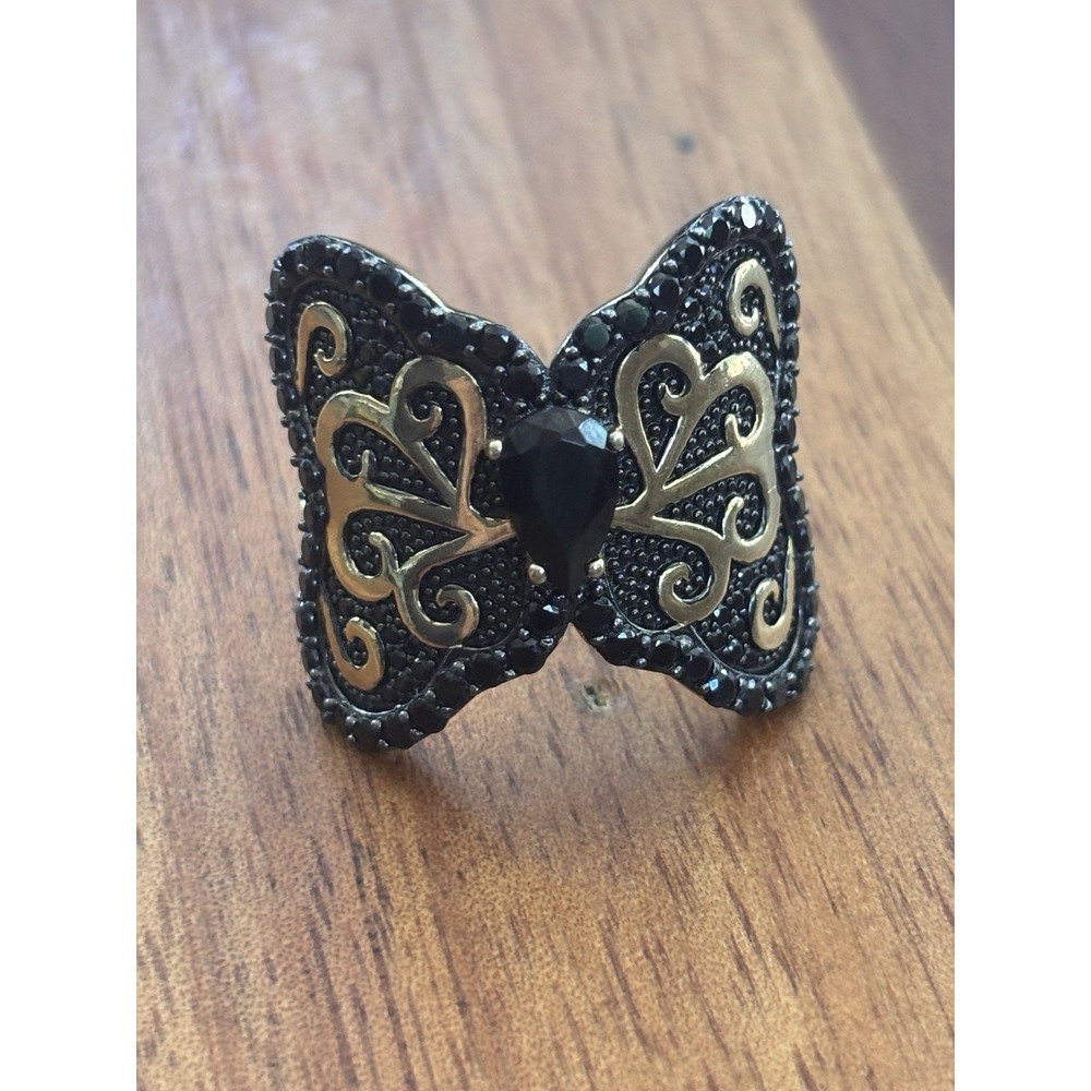 BBJ Sterling Silver Black Spinel Butterfly Ring Size 9